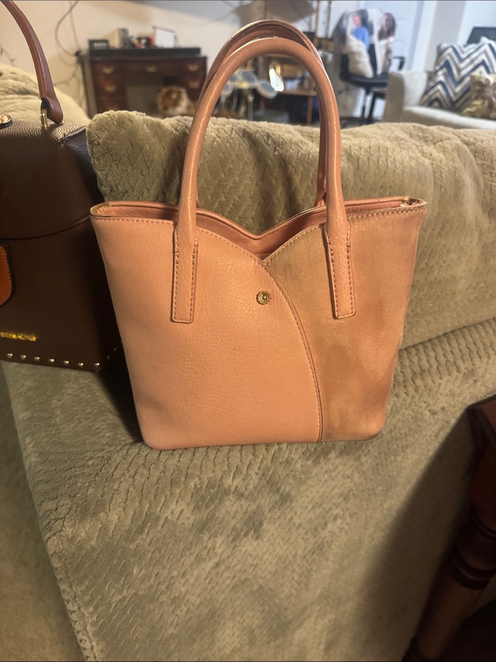 LC Lauren Conrad Peach Leather Tote Bag